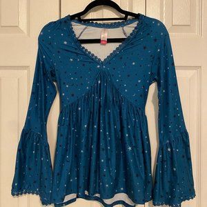 Blue Moon and Stars Print Top